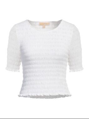 MICHAEL Michael Kors White Smocked Crop Top Ruffle Stretch Blouse XS/S